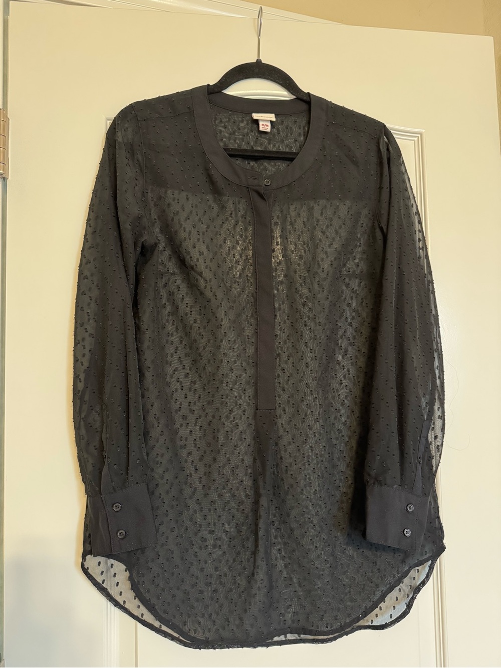 Merona Black Sheer Dot Button-Front Blouse